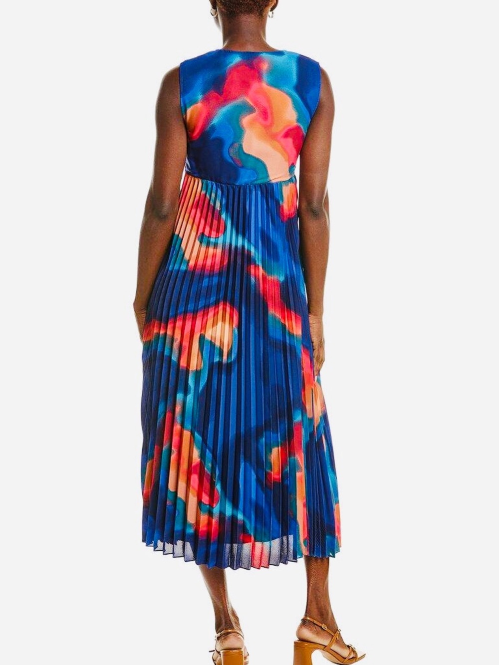 Nicole Miller Abstract Print Accordion Pleated Midi Dress